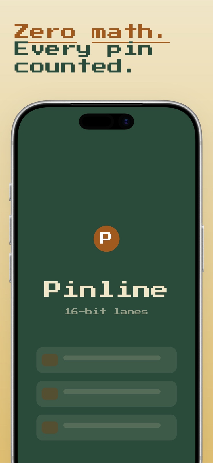 Pixel-art bowling scorecard with strikes, spares, and a running total