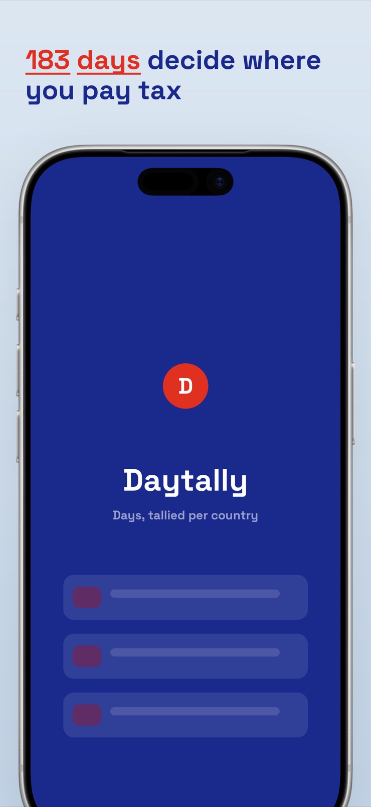 Country ledger with woodblock-style tiles showing day counts per country
