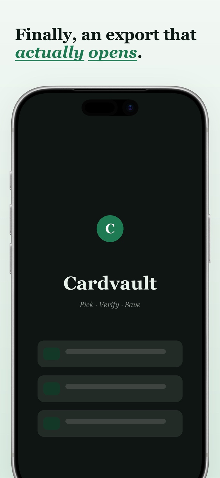 Verified export badge confirming the contacts file opens and re-imports