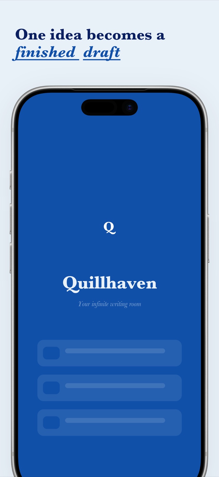Quillhaven on-device AI writing app streaming a first draft onto the page