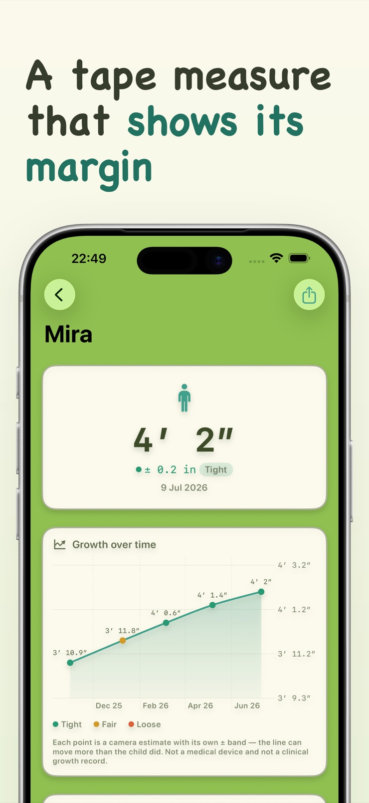 Camera view measuring a child's height with on-device body pose