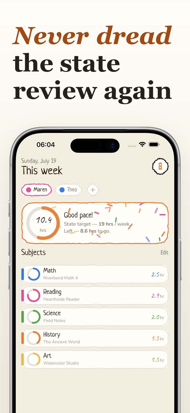 Signed homeschool transcript PDF export in the Hearth planner app