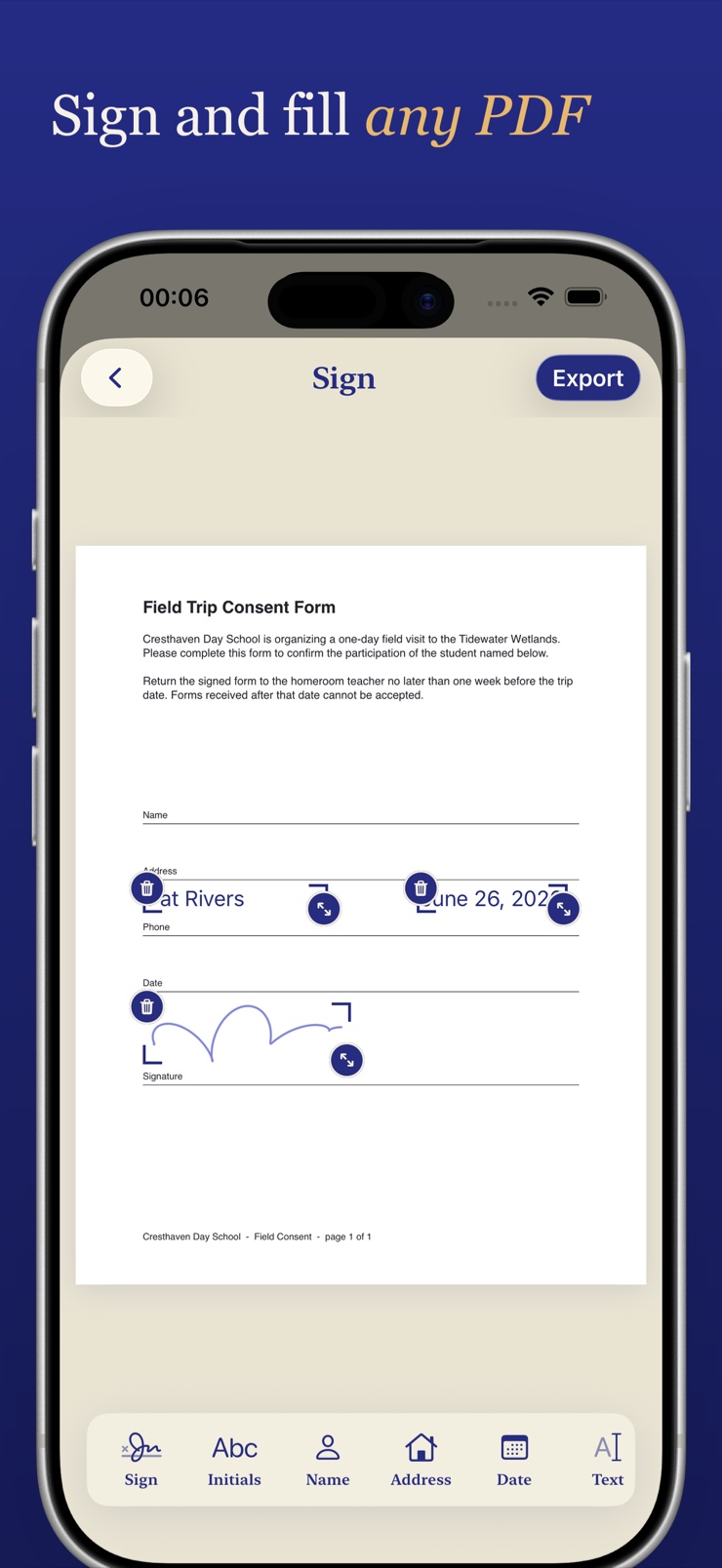 Signing and filling a PDF consent form on iPhone with Inky