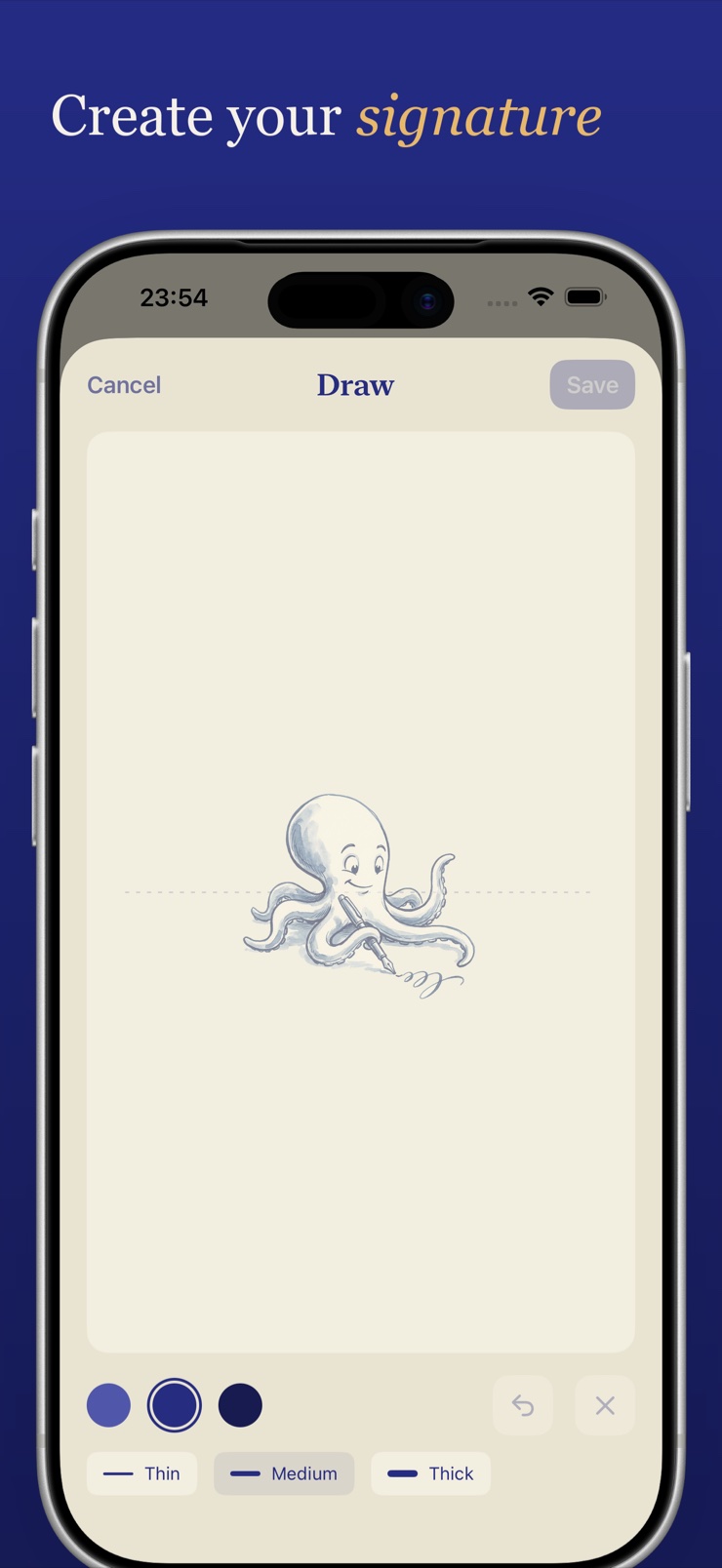 Drawing a new signature in the Inky signature creator