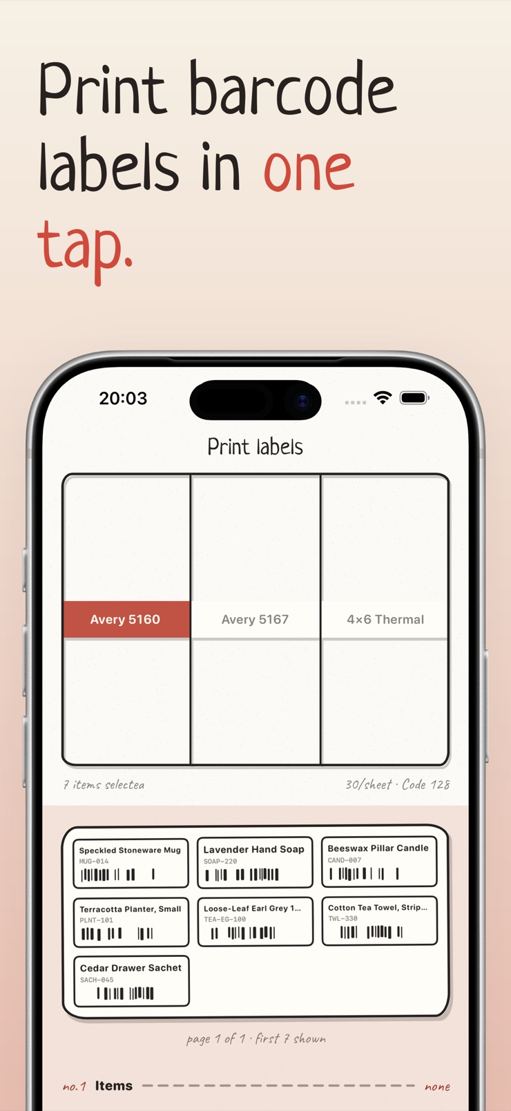 Printing bin labels over AirPrint from the Stockpile inventory app