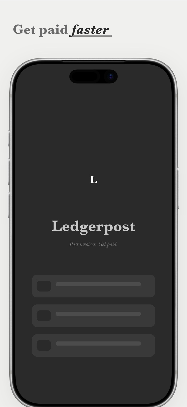 Invoice builder with line items and live balance due in Ledgerpost on iPhone