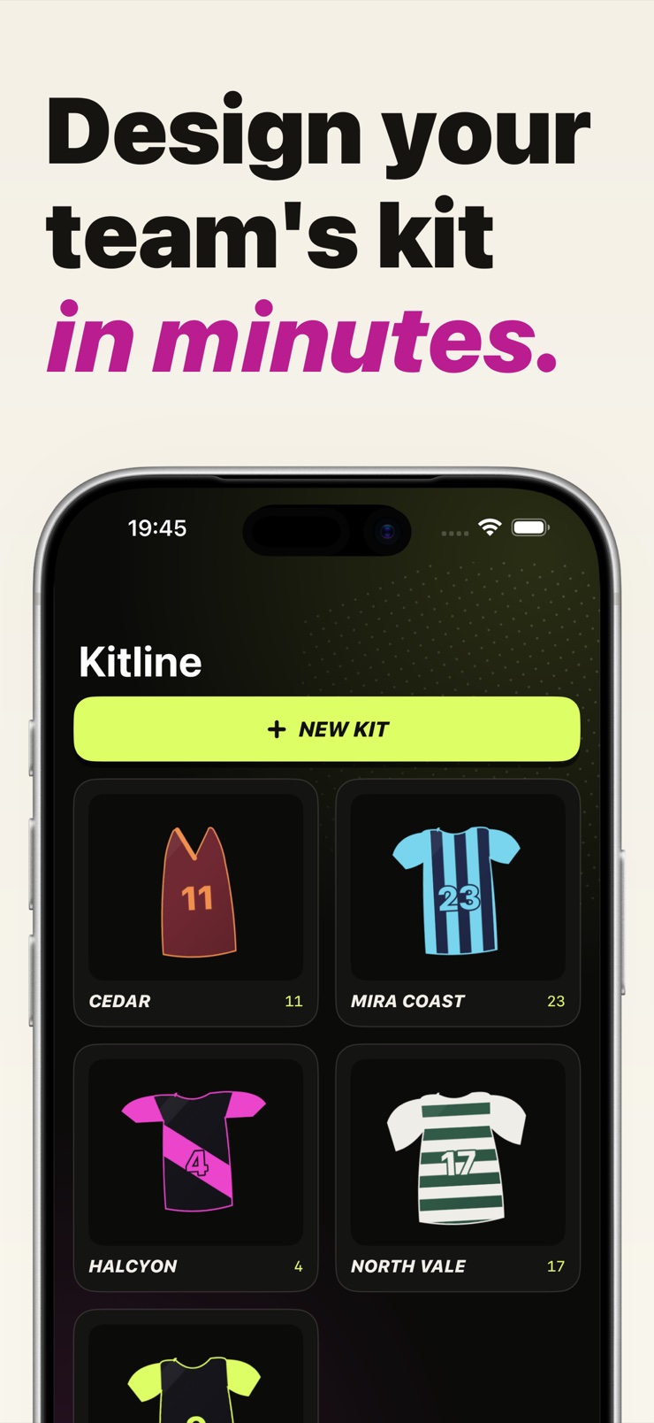 Custom soccer jersey with name and number designed in the Kitline jersey maker