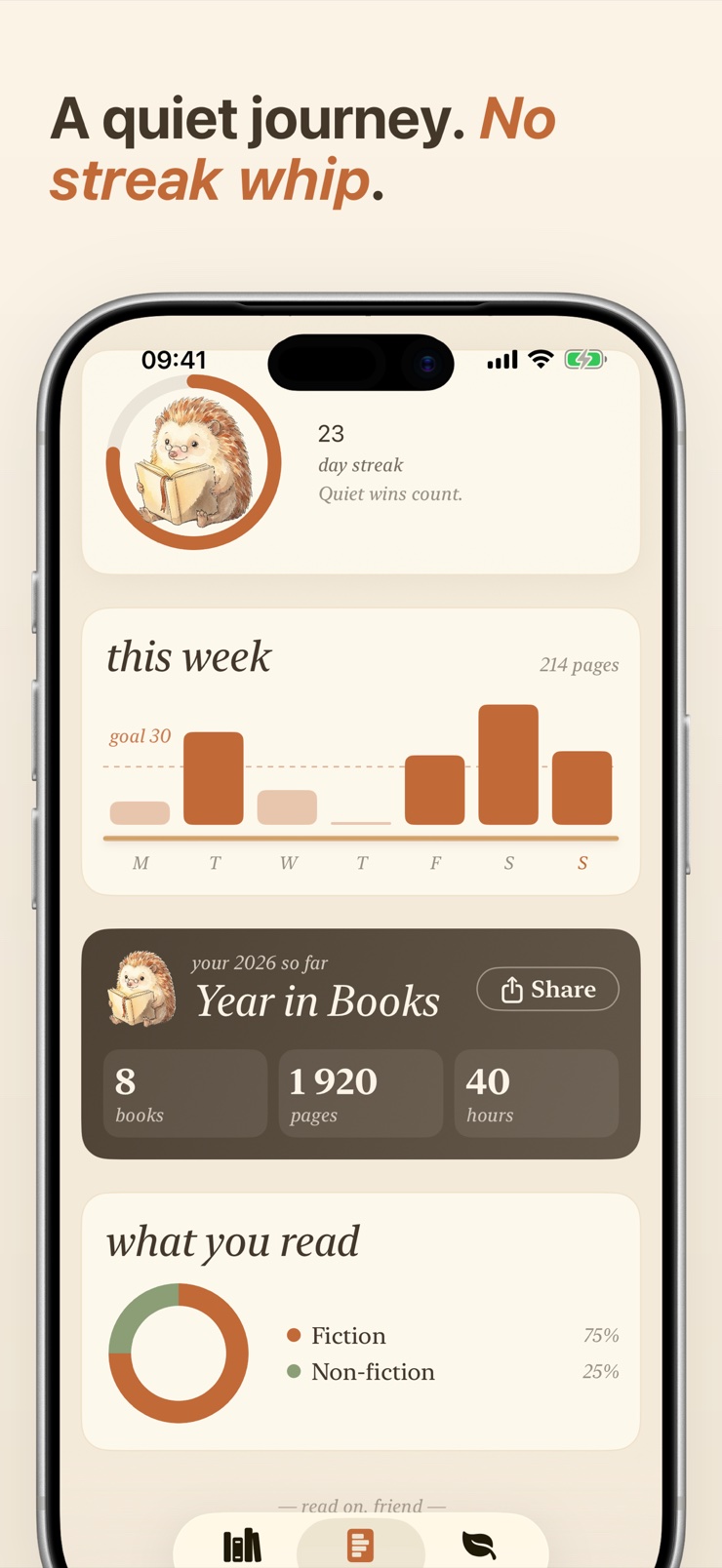Quill reading themes and typography presets including OpenDyslexic on iPhone