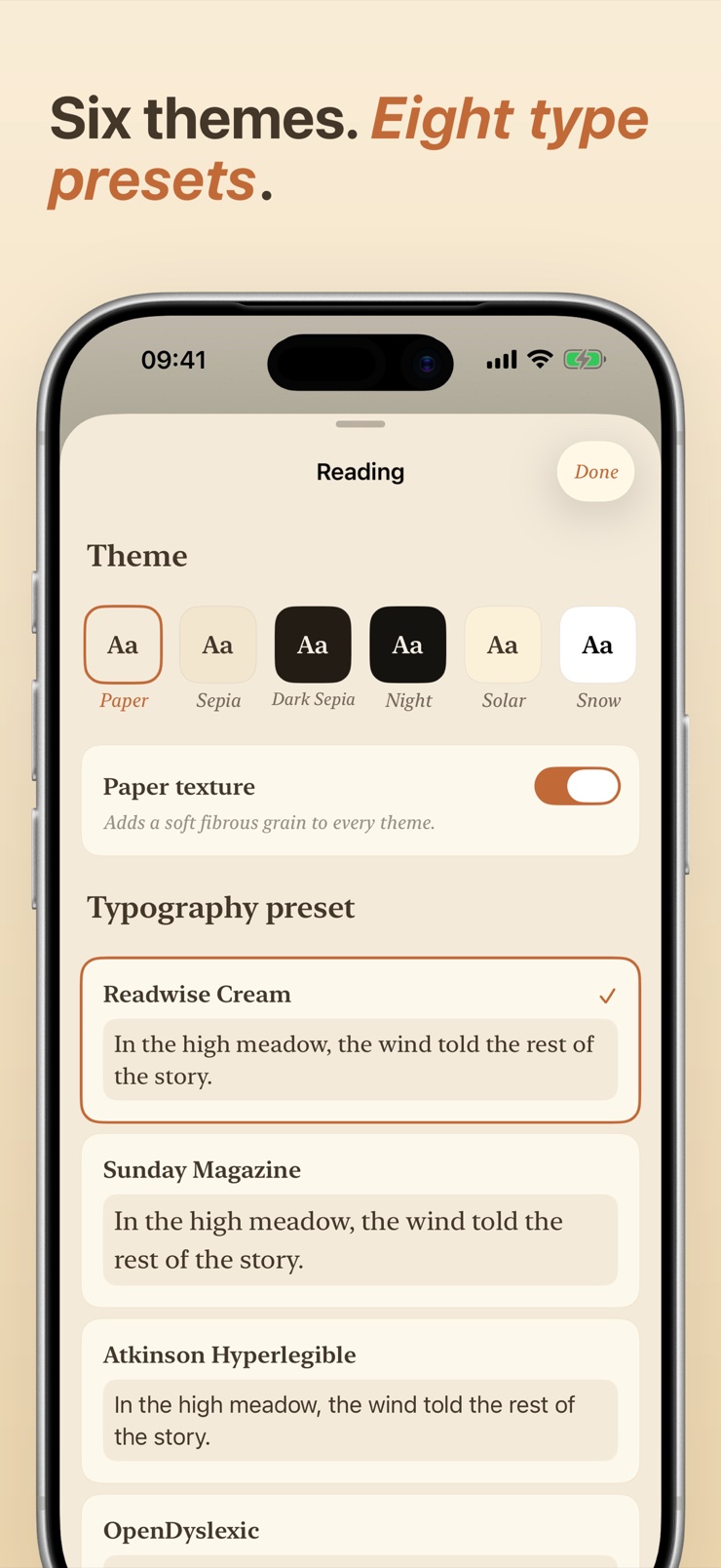 Quill journey tab with gentle reading streak ring and weekly pages chart