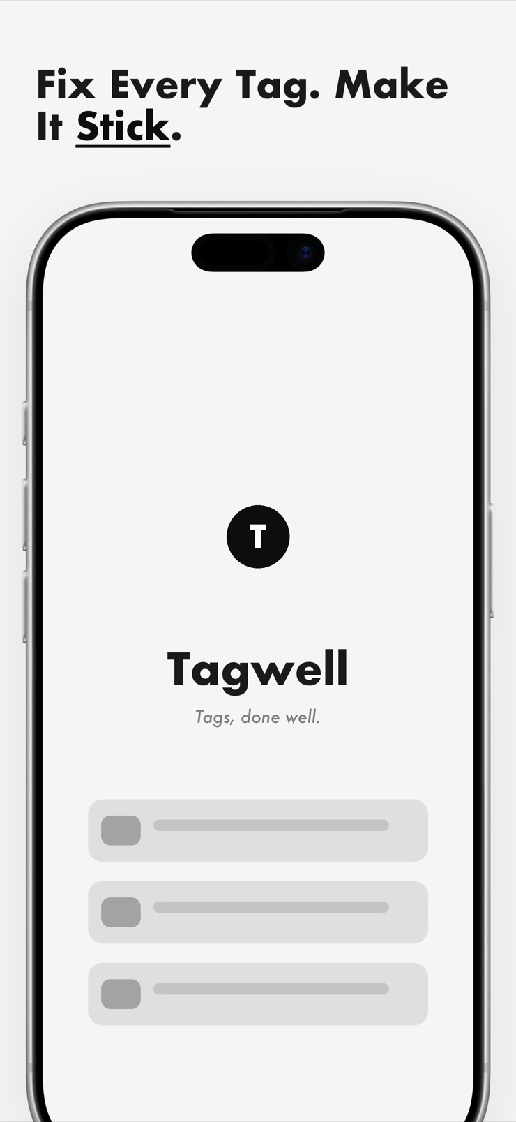 Tagwell tag editor screen on iPhone with title, artist, and album fields for an MP3 file