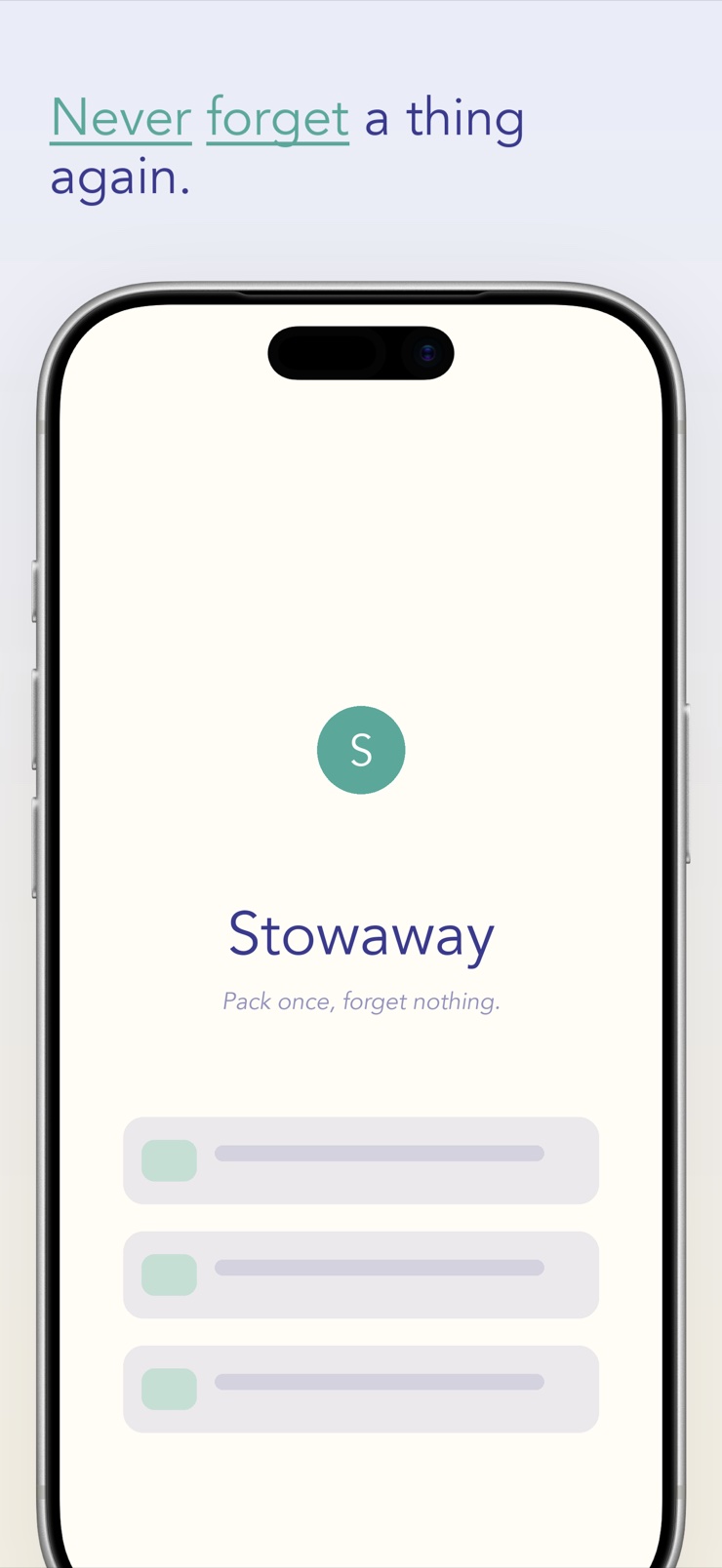 Stowaway trip packing list with packed and remaining filter on iPhone