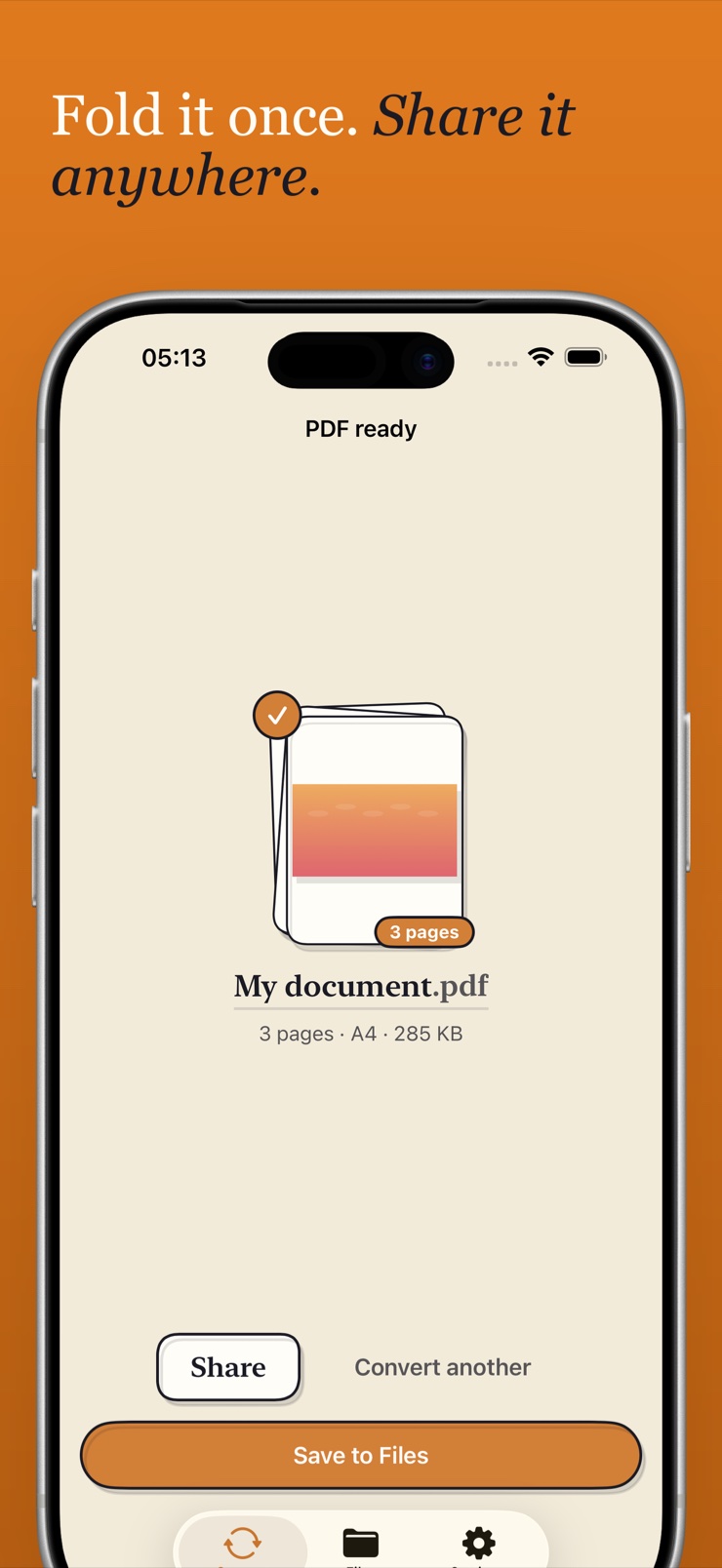 Finished PDF ready to share from iPhone