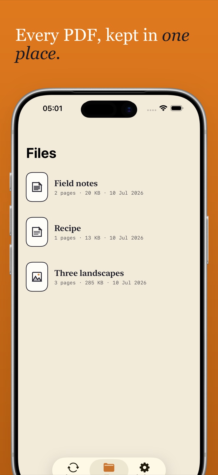 Foldr library listing every saved PDF in one place
