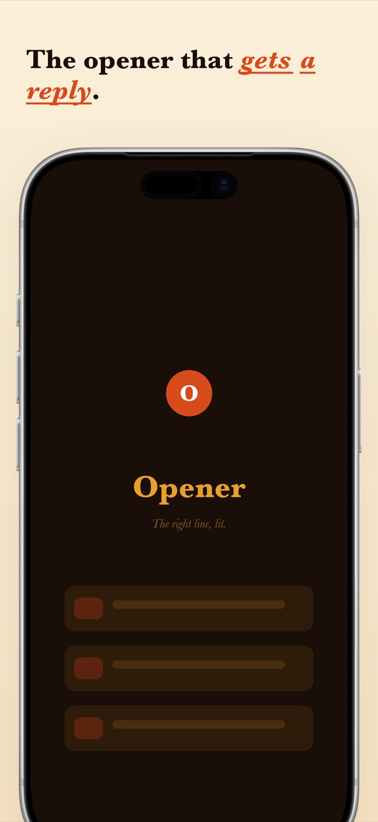 Opener home screen with curated pick up line categories on a warm candlelit background