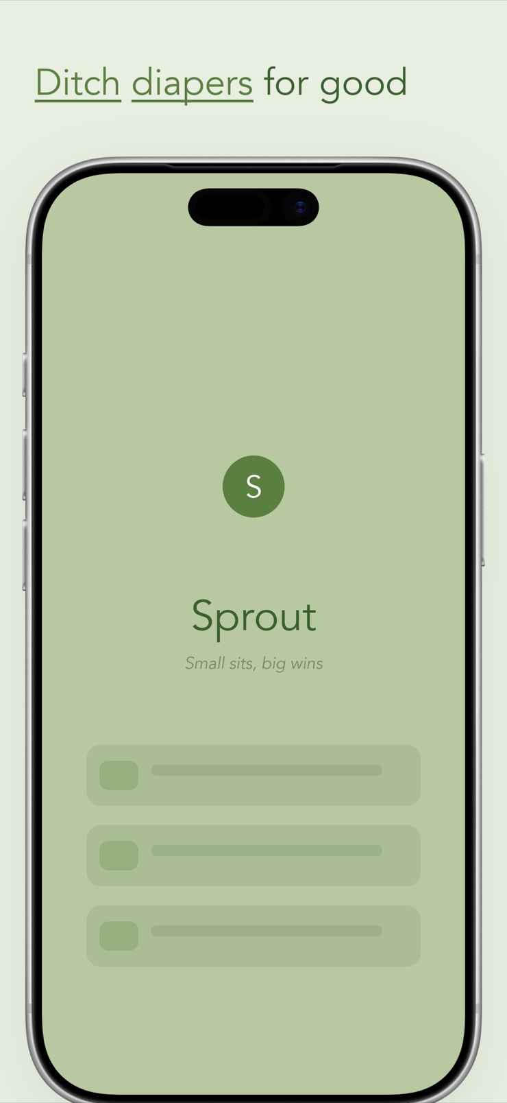 Sprout potty training tracker on iPhone showing the felt sticker reward chart with the seedling mascot