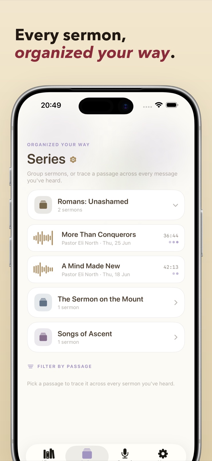 Pulpit Pal series view organizing recorded sermons into a study series