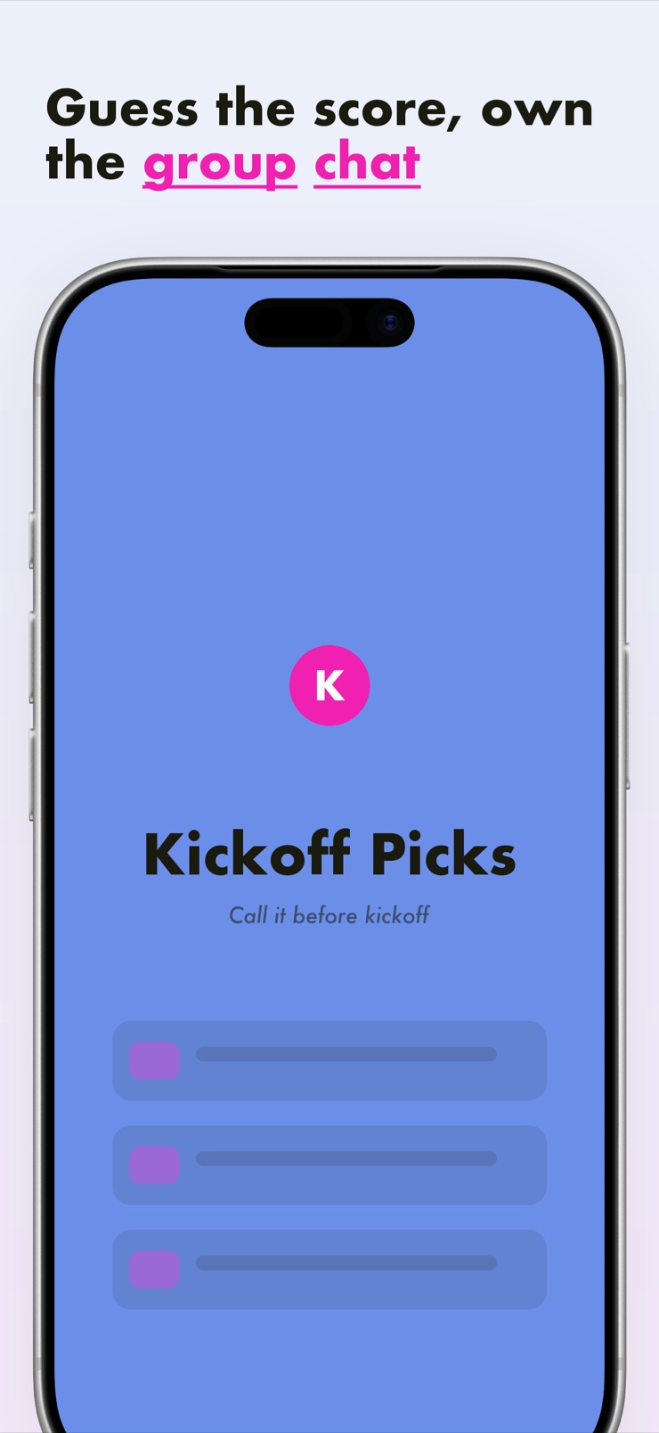 Kickoff Picks league leaderboard showing a private soccer prediction league with friends