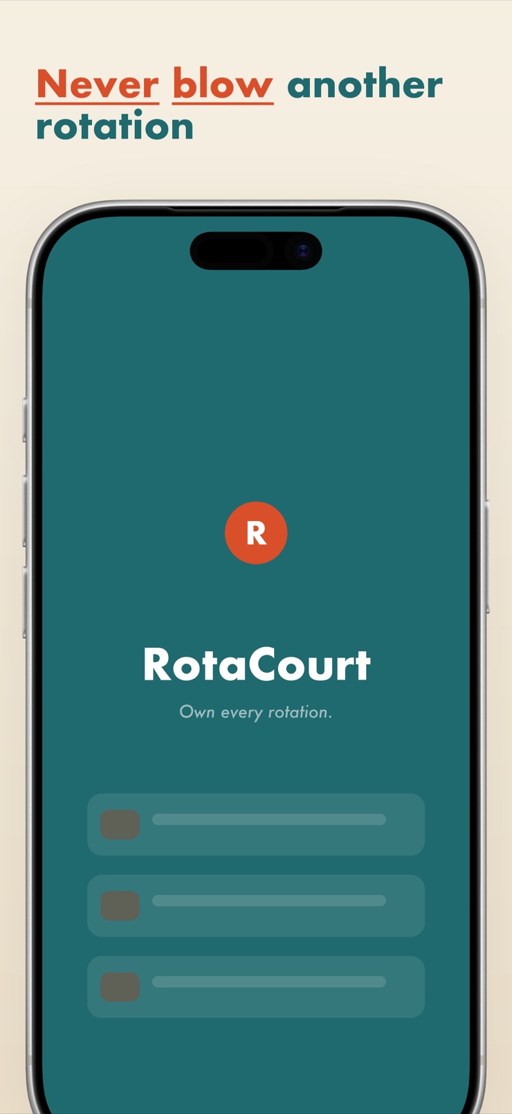 Volleyball rotations app on iPhone showing a court diagram with all six players in position